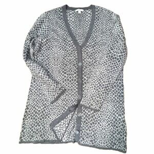 Isaac Mizrahi LIVE! Women's Gray Animal Print Button Front Cardigan Large   EUC